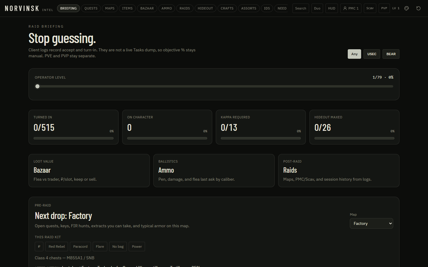 Briefing — The raid board before you load in